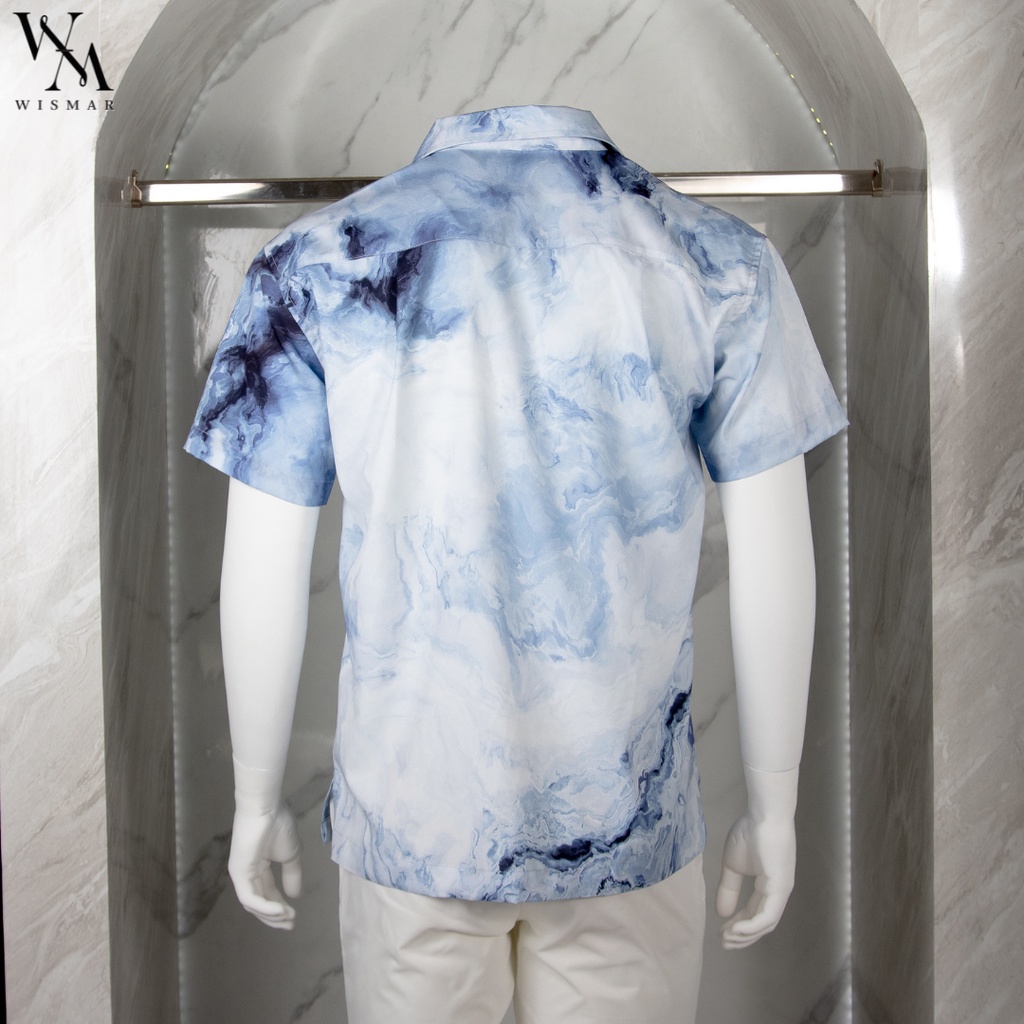 ภาพสินค้าเสื้อเชิ้ตฮาวายแขนสั้น ลายหินอ่อน(ไอซบลู) : Hawaii ICE-BLUE Marble Shirt Short-sleeved จากร้าน wismar.official บน Shopee ภาพที่ 1