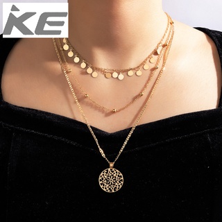 Popular accessories Simple 3-hollow round pendant necklace Tassel round necklace for girls for