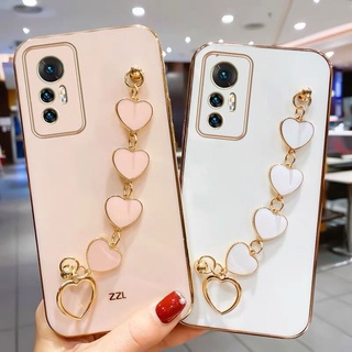 Casing เคส Xiaomi Mi 12 Pro Mi 11 Lite 5G NE 11T Pro Colorful Candy Plating Phone Case Silicone Soft Cover with Heart Bracelet 2022 เคสโทรศัพท