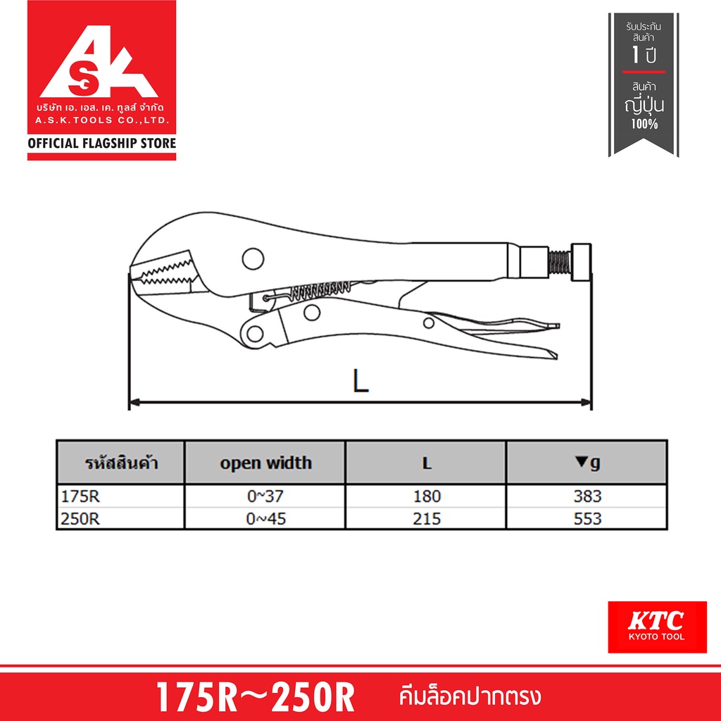 ktc-คีมล็อคปากตรง-รหัส-175r-250r