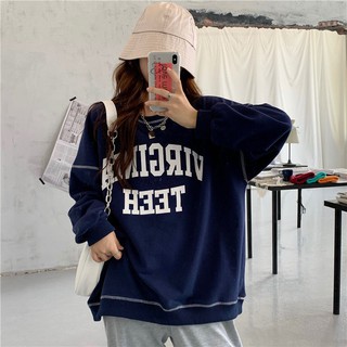 เสื้อกันหนาวคอกลมแขนยาวพิมพ์ลายการ์ตูนทรงหลวม