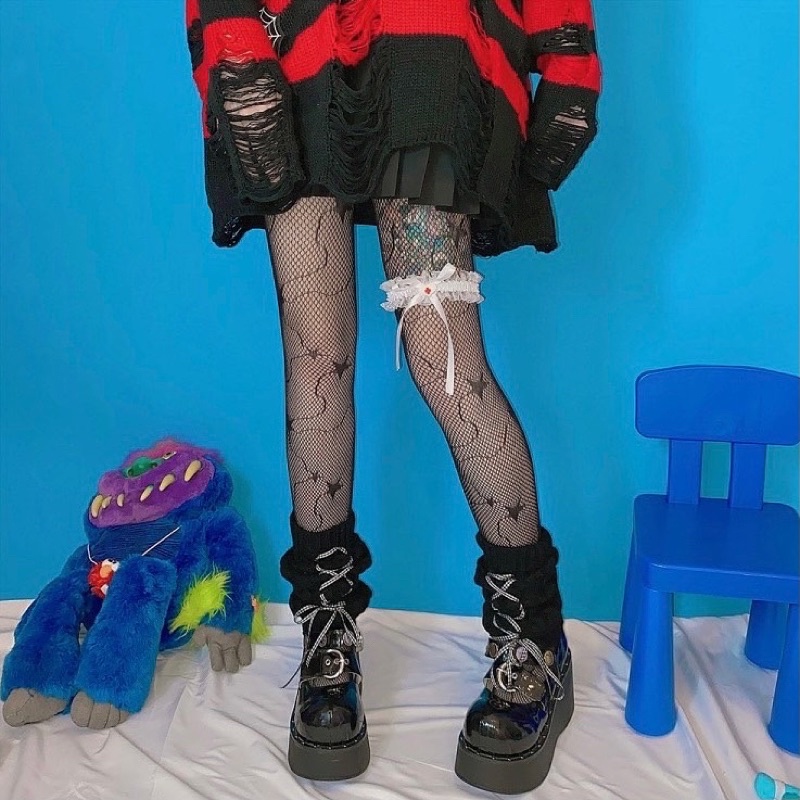 sale-ถุงน่องลายดาว-star-socks-tights-gothic-พร้อมส่ง