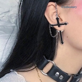 Coolscenery Fashion Cross Long Chain Cross Zipper Drop Earrings Men and Women Party Punk Jewelry Gift Brincos