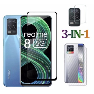 มือถือ ฟิล์ม กันรอย ได้แป็นชุด3in1 Realme 8 5G/C21/C25 ฟิล์มเลนส์กล้อง ฟิล์มกระจกเต็มจอ ฟิล์มหลัง ฟิล์มกันกระแทกขอบดำ