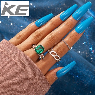Jewelry Green Zircon Ring 3 Piece Vintage Silver Index Finger Ring Frosty Hand Jewelry for gir
