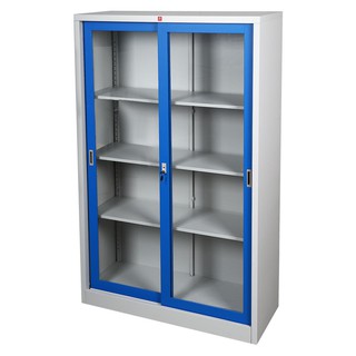 File cabinet HIGH CABINET STEEL KSG-120K-RG BLUE Office furniture Home & Furniture ตู้เอกสาร ตู้เหล็กสูงบานเลื่อนกระจก L