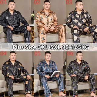 ชุดนอนแขนยาว ผ้าไหมซาติน ทรงหลวม ขนาดใหญ่ สไตล์เกาหลี แฟชั่นสําหรับผู้ชาย ไซซ์ 3XL - 5XL