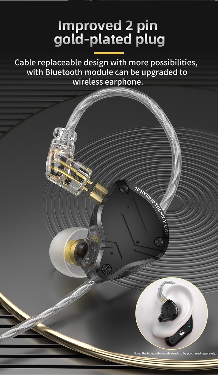 มุมมองเพิ่มเติมของสินค้า Kz ZS10 Pro X หูฟังอินเอียร์ แบบมีสาย หูฟังเพลง ไฮไฟ เบสมอนิเตอร์ หูฟังกีฬา