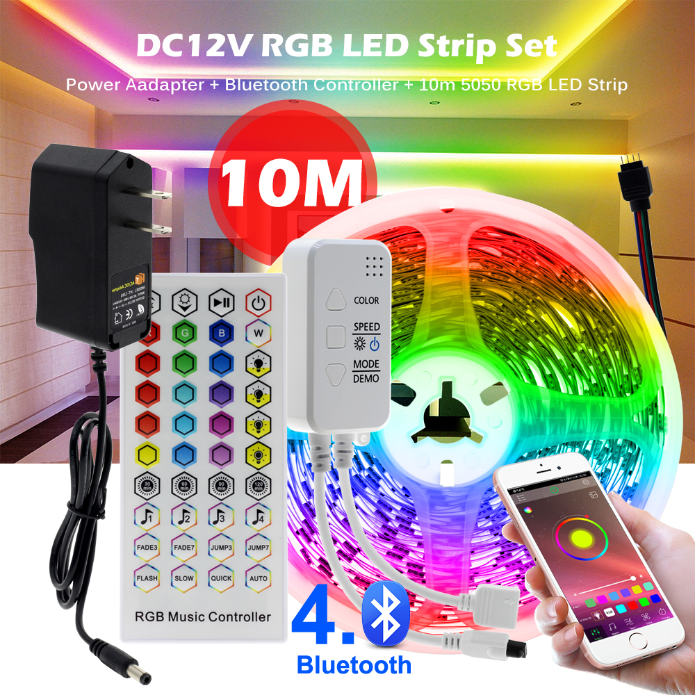 ภาพหน้าปกสินค้าฉลาด 10 ม สายไฟนีออน 300 Leds Rgb Led Strip 5050 30 Led / M การซิงโครไนซ์เพลงด้วยบลูทูธ Rgb + อะแดปเตอร์ 12v ไฟคริสต์มาส จากร้าน tranton.th บน Shopee