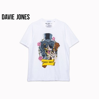 เสื้อยืดใหม่ 2022DAVIE JONES เสื้อยืดพิมพ์ลาย ทรง Regular Fit สีขาว Graphic print T-shirt in white TB0288WHL XL  XXL 3XL