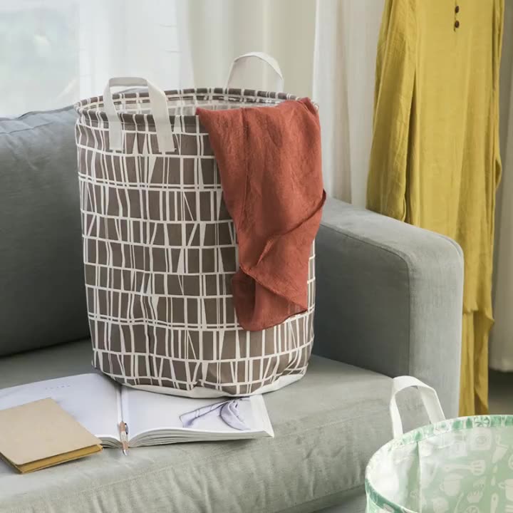 ตะกร้าผ้าเอนกประสงค์-พับเก็บได้-เครื่องใช้ในบ้านลายน่ารักสีสวย