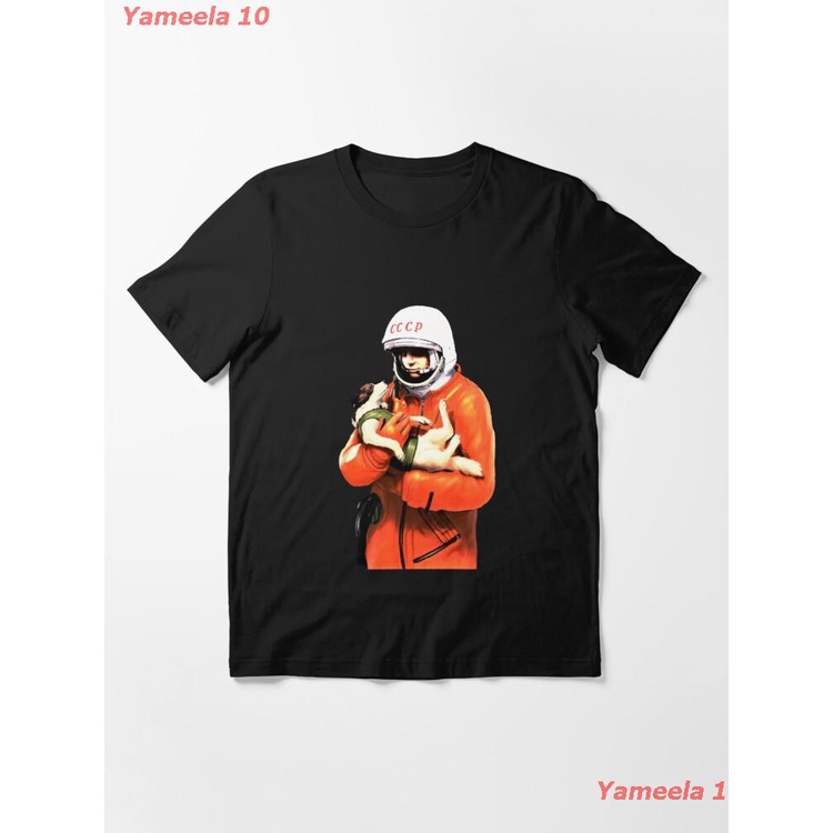 เสื้อยืดผ้าฝ้ายพิมพ์ลายขายดีlaika-the-dog-yuri-gagarin-soviet-space-art-ussr-matchbox-design-1957-essential-t-shir