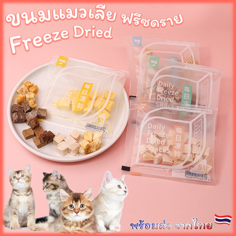 ขนมแมว-ขนมแมวฟรีซดราย-ฟรีซดราย-100-อารหารแมวแบบแห้ง-น้องแมวชอบ-ทานง่าย-5รสชาติ