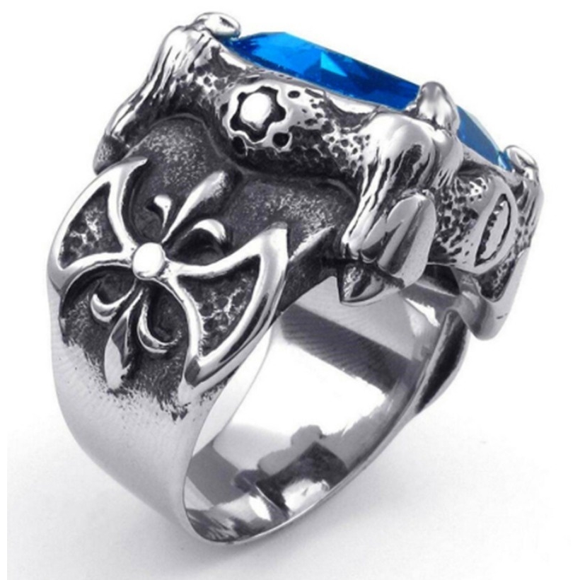ภาพสินค้าเครื่องประดับ แหวนผู้ชาย รูปกรงเล็บมังกร สีฟ้า ประดับเพทาย สําหรับรถจักรยานยนต์ จากร้าน shenglong1s.th บน Shopee ภาพที่ 1