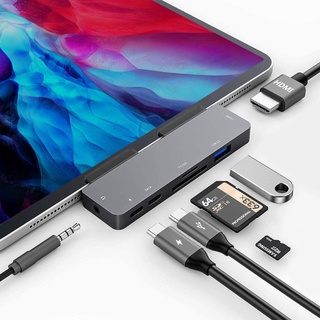 ฮับ Usb C สําหรับ iPad Air 4 5 10.9 Mini 6 Pro 11 12.9 2018 2020 202110 Gen 2022 7 in 1 อะแดปเตอร์ขยาย พร้อมแจ็คหูฟัง 4K HDMI 3.5 มม. USB3.0 ชาร์จ และข้อมูล USB C PD