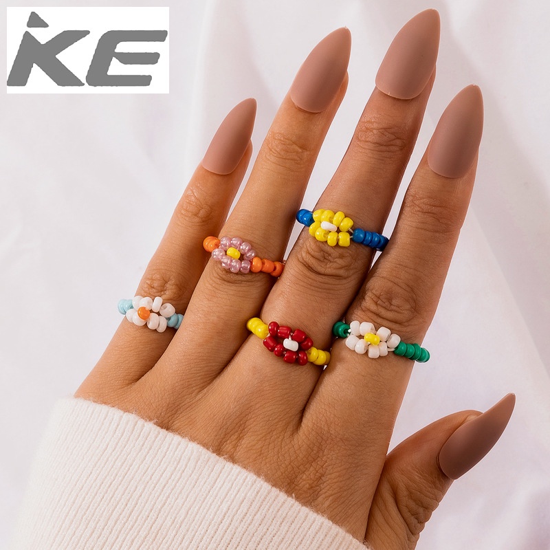 colorful-flower-ring-small-fresh-flower-braided-rice-beads-japanese-cute-girl-tail-ring-five-p