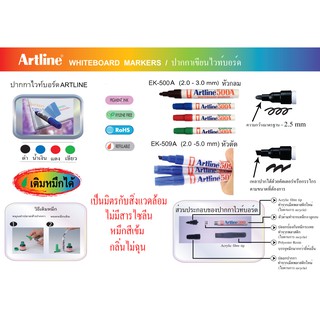 ภาพขนาดย่อของภาพหน้าปกสินค้าปากกาไวท์บอร์ด หัวกลม/ตัด Artline EK-500A/EK-509A จากร้าน zirieng บน Shopee