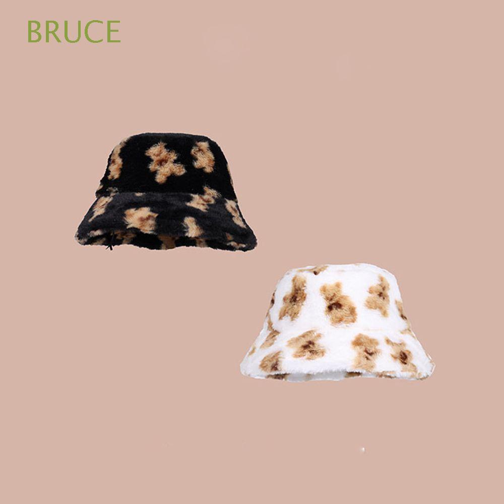 bruce-หมวกบักเก็ตผ้าขนสัตว์สไตล์เกาหลีหลากสีสําหรับผู้หญิง