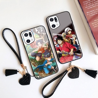 เคสโทรศัพท์มือถือกระจกนิรภัย แบบแข็ง กันกระแทก ลายการ์ตูนลูฟี่ One Piece พร้อมสายคล้อง สําหรับ Realme 9pro Plus 9i 8i 7i 8 7 4G 5G V13 V15 V11