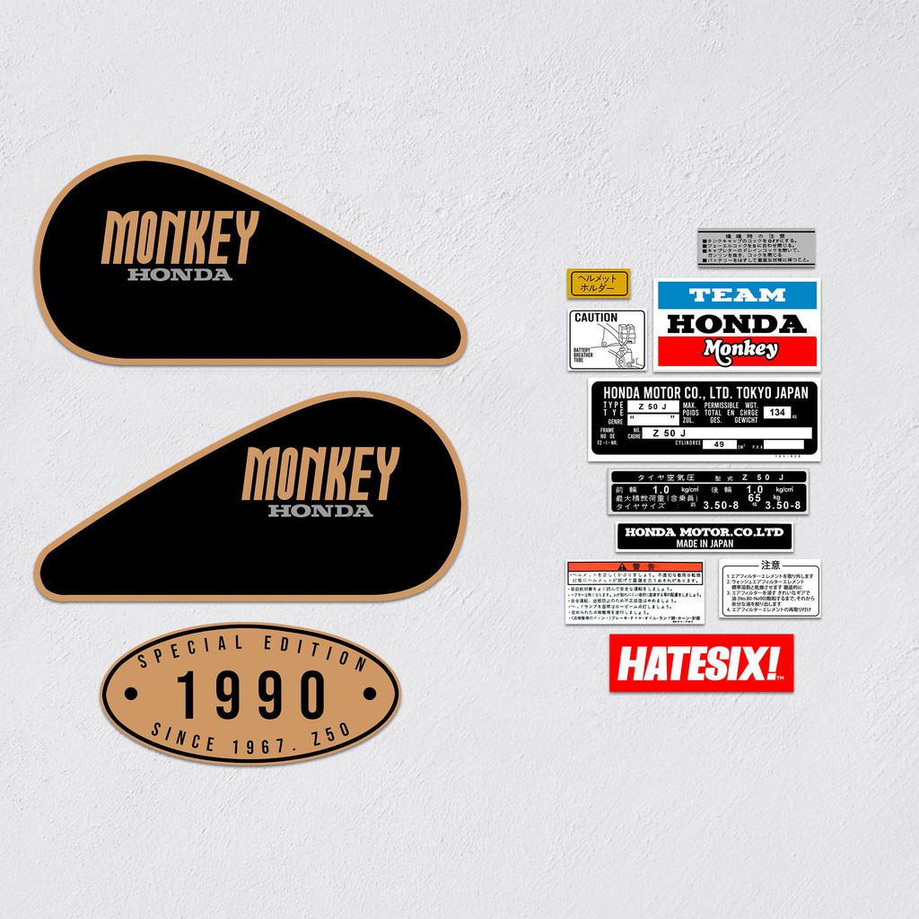 สติกเกอร์-ลาย-hatesix-monkey-z50-สีดํา-สําหรับติดตกแต่งรถยนต์-honda-monkey-z50-1990