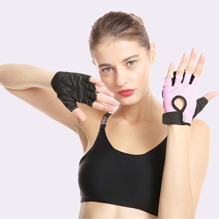 ผู้หญิง ระดับมืออาชีพ ถุงมือยิม ครึ่งนิ้ว การยกน้ำหนัก ถุงมือ ระบายอากาศได้ ป้องกันการลื่น