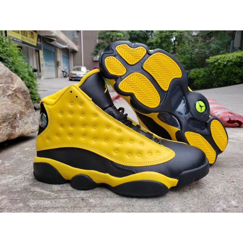 air-jordan-13-mens-high-top-black-and-yellow-breathable-sneakers