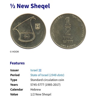 เหรียญต่างประเทศ อิสราเอล ปี 1985 - 2017 ชนิด 1/2 new shegel ขนาด 26 ...