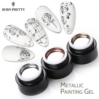 Born PRETTY น้ํายาทาเล็บเจล เจลกระจก กลิตเตอร์ เมทัลลิก สีทอง สีเงิน 5 มล.