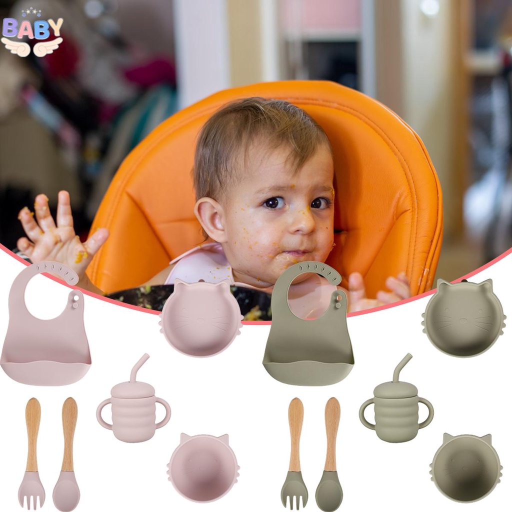 ชุดอุปกรณ์ให้อาหารเด็กทารก-แบบซิลิโคน-พร้อมจาน-ช้อน-ส้อม-ถ้วย-และหลอดดูด-7-ชิ้น-shopcyc6854
