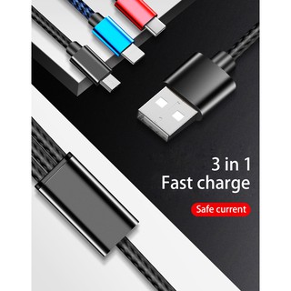 3 in 1 ชาร์จสายเคเบิลข้อมูลหลาย Fast iOS USB Type-C ค่าเคเบิ้ลไนล่อนโลหะ 8 ขาสำหรับ iPhone หัวเว่ยซัมซุง Xiaomi