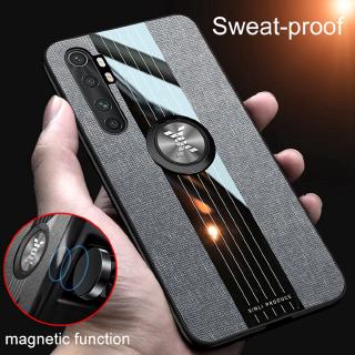 Fashion Woven Cloth Casing Xiaomi Mi Note 10 Lite Soft TPU Cover Magnetic Car Finger Ring Holder Back Case