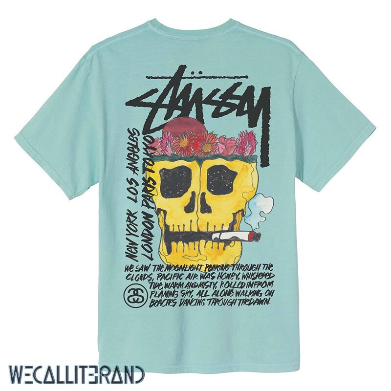 100-cotton-marvel-lvvv-stussy-เสื้อยืดแขนสั้นพิมพ์ลายหัวกะโหลกดอกไม้สําหรับคู่รักtee