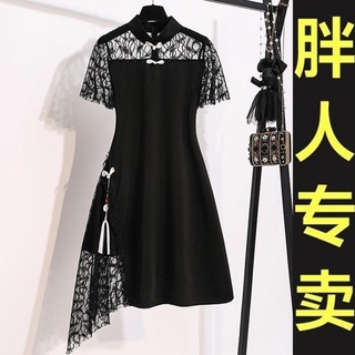 ❆ปรับปรุง cheongsam เย็บลูกไม้ชุด 2021 ฤดูร้อนใหม่ plus ขนาดผู้หญิงอ้วนน้องสาวเป็นบางและเนื้อกระโปรง