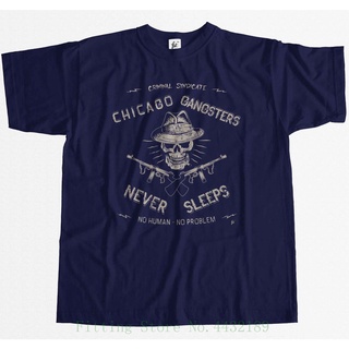 เสื้อยืดผ้าฝ้ายพิมพ์ลายขายดี เสื้อยืดผ้าฝ้าย 100% พิมพ์ลาย Chicago Gangsters Never Sleep Criminal Syndicates ใส่สบาย สํา