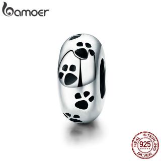 Bamoer 100% Silver 925 Charm Engraved with dogs footprints Fit Bracelets Jewelry Making Fashion Accessories SCC594