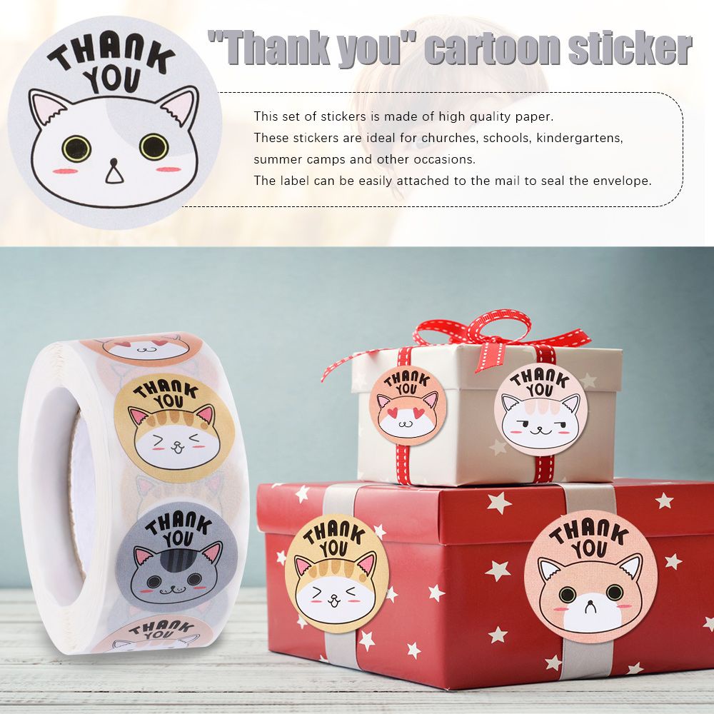 amber-500pcs-roll-for-envelopes-commodity-packaging-thank-you-stickers-easy-to-use-cartoon-cat-pattern-seal-lables-strong-self-adhesive-business-thanks-gift-box-packing-kraft-paper-made-roll-sticker