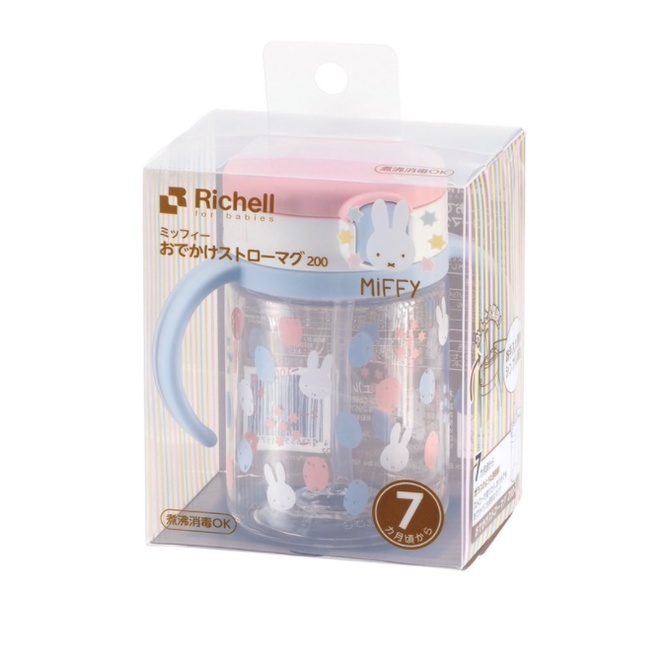 richell-ริเชล-aq-แก้วหลอดดูดกันสำลักสำหรับเด็ก-ลายน้องกระต่าย-miffy
