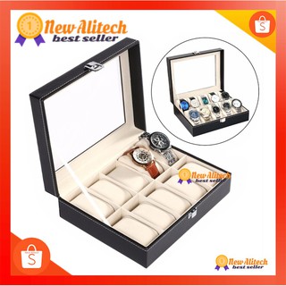 สินค้า New Alitech C02 Watch Box 10 เรือน - กล่องจัดเก็บนาฬิกา 10 เรือน หนัง PU เจาะช่องกระจก คุณภาพดี สวย คุ้มค่า