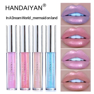 Handaiyan ลิปสติก ลิปกลอส เนื้อลิขวิด ชิมเมอร์ กลิตเตอร์ กันน้ํา ติดทนนาน 6 สี