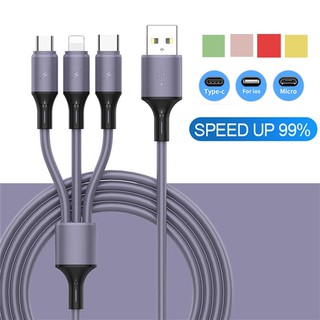 XIYU 3 in 1 ซิลิโคนเหลว 2.4A แฟลชสายชาร์จโทรศัพท์ประเภท -C Micro USB หลายปลั๊ก 1.2 เมตรสาย