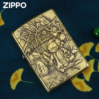 Zippo Zippo ของแท้✆♛Zippo ไฟแช็กของแท้จากอเมริกา Cat Caichen Ruolan Temple tour สามมิติโล่งอก จำกัด windproof น้ำมันก๊าด
