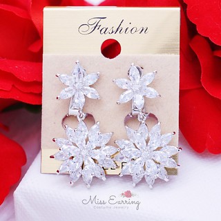 Miss Earring ต่างหูหนีบ ต่างหู cz ตุ้มหูหนีบ อะไหล่เงิน ดอกไม้ มีแป้นยางรอง ไม่เจ็บ nickle free พร้อมส่ง