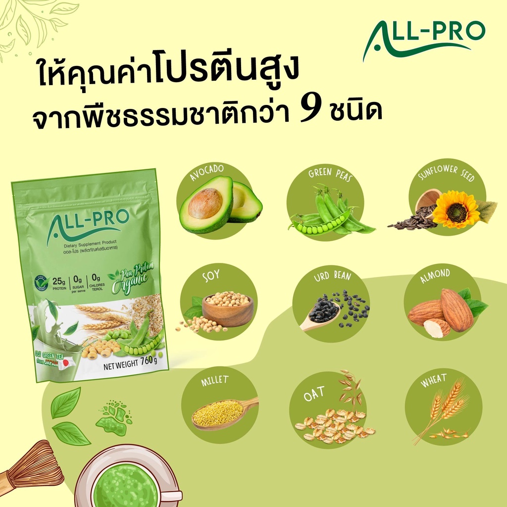 โปรตีนพืช-รสชาเขียว-pea-protein-organic-แพลต์โปรตีน-ออแกนิค-รสชาเขียว-uji-all-pro-plant-based-protein-760g