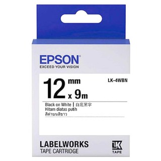 สินค้า เทปเครื่องพิมพ์ฉลาก Epson LabelWorks LK-4WBN 12 mm อักษรดำบนพื้นขาว (9M)