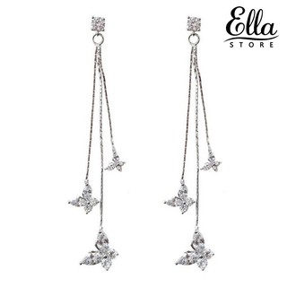 Ella @ ต่างหู แบบติดหู จี้รูปคริสตัลผีเสื้อ เครื่องประดับของผู้หญิง