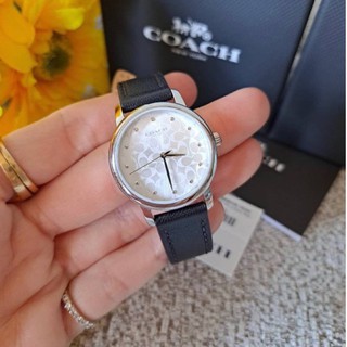 (ผ่อน0%) นาฬิกา COACH 14503403 Grand Silver Dial Ladies Watch size 28 mm. หน้าปัดลายซี สายหนังแท้ สีดำ