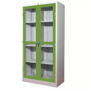 ตู้เก็บของ ตู้เก็บเอกสาร ตู้บานเปิดกระจกใส 4 ช่อง กระจกใสหนา 3 มิล (สีเขียว)