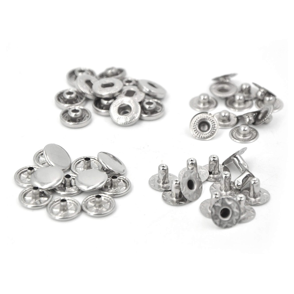 50 ชุด Multi-Size Silver Color Metal Snap Fasteners Press Studs Snap ...