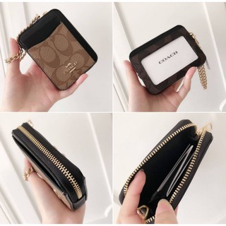 🎀 (สด-ผ่อน) กระเป๋า ใส่บัตร น้ำตาลลายซี COACH C0058 ZIP CARD CASE IN SIGNATURE CANVAS