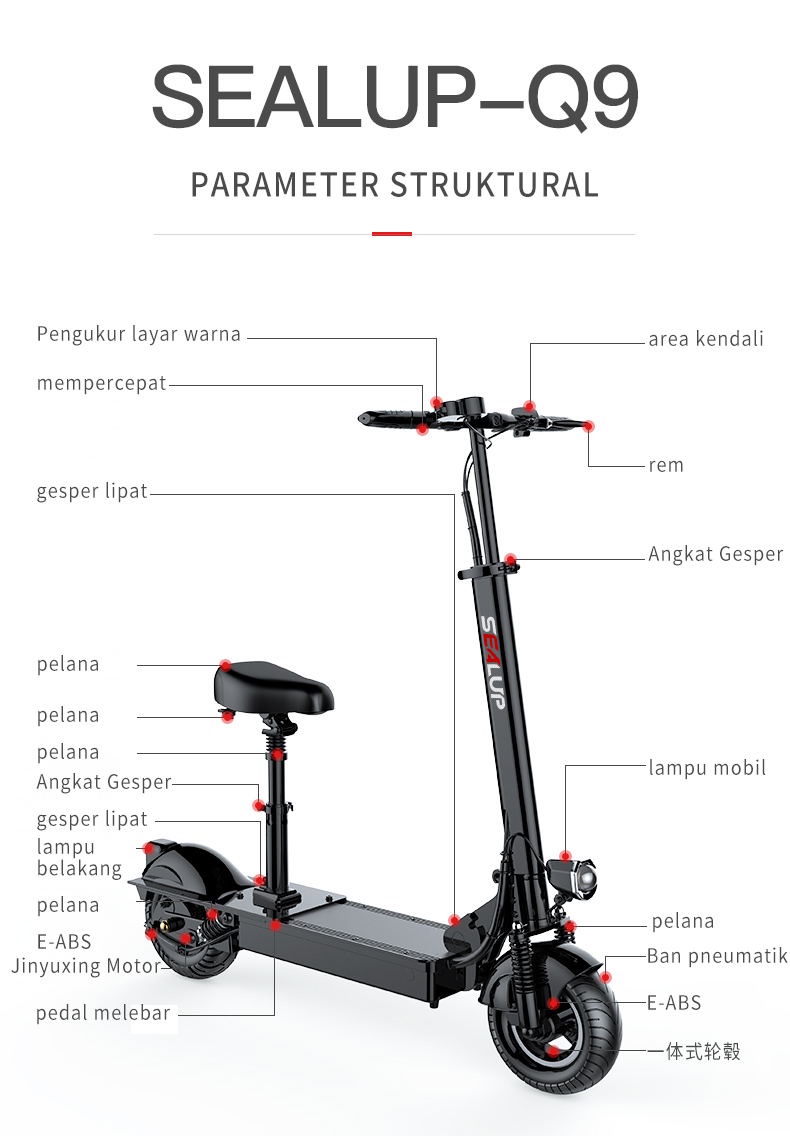 SEALUP Q9 36v 8.8 ah รถไฟฟ้า สกุตเตอร์ไฟฟ้า สกูตเตอร์ไฟฟ้า ผู้ใหญ่พับได้มินิ สกู๊ดเตอร์ไฟฟ้า กันน้ำ